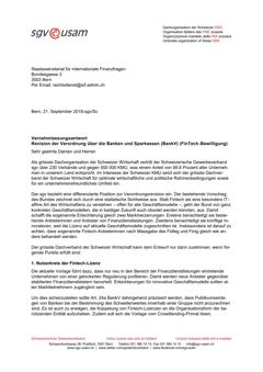  Vernehmlassungsantwort Revision der Verordnung über die Banken und Sparkassen (BankV) (FinTech-Bewilligung)