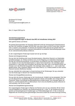  Vernehmlassungsantwort Verordnungsänderungen im Bereich des BFE mit Inkrafttreten Anfang 2021