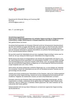  Vernehmlassungsantwort Änderung des Kriegsmaterialgesetzes als indirekter Gegenvorschlag zur Eidgenössischen Volksinitiative «Gegen Waffenexporte in Bürgerkriegsländer (Korrektur-Initiative)»