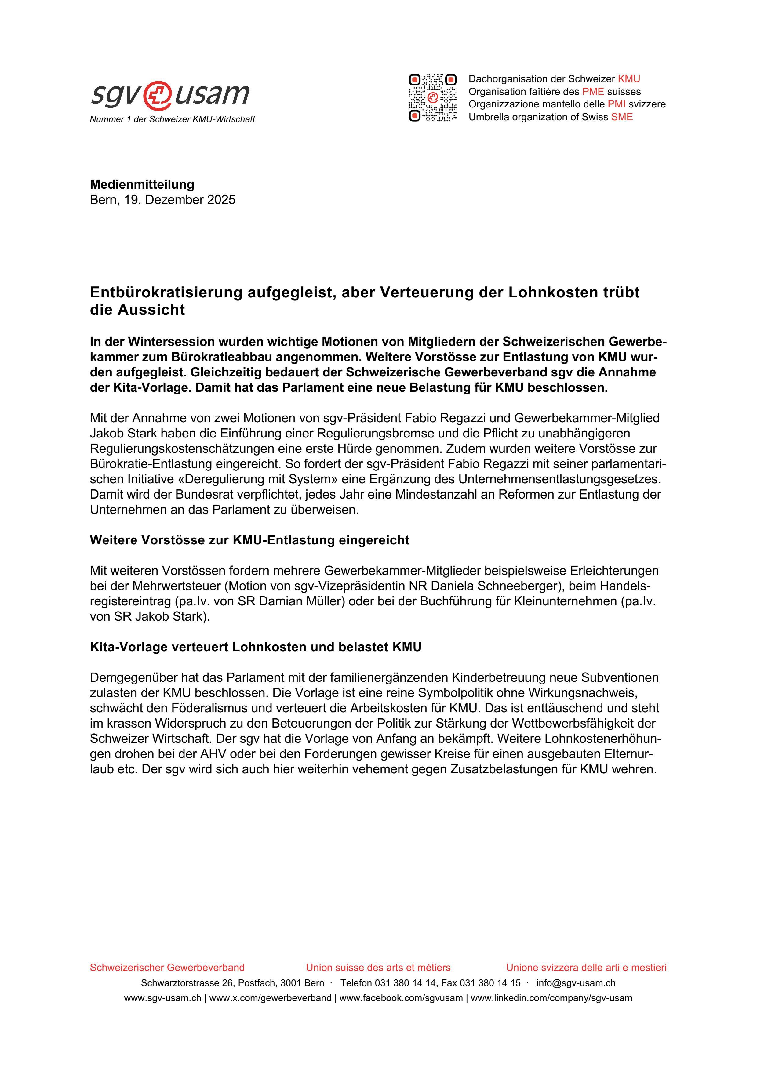 Entbürokratisierung aufgegleist, aber Verteuerung der Lohnkosten trübt die Aussicht