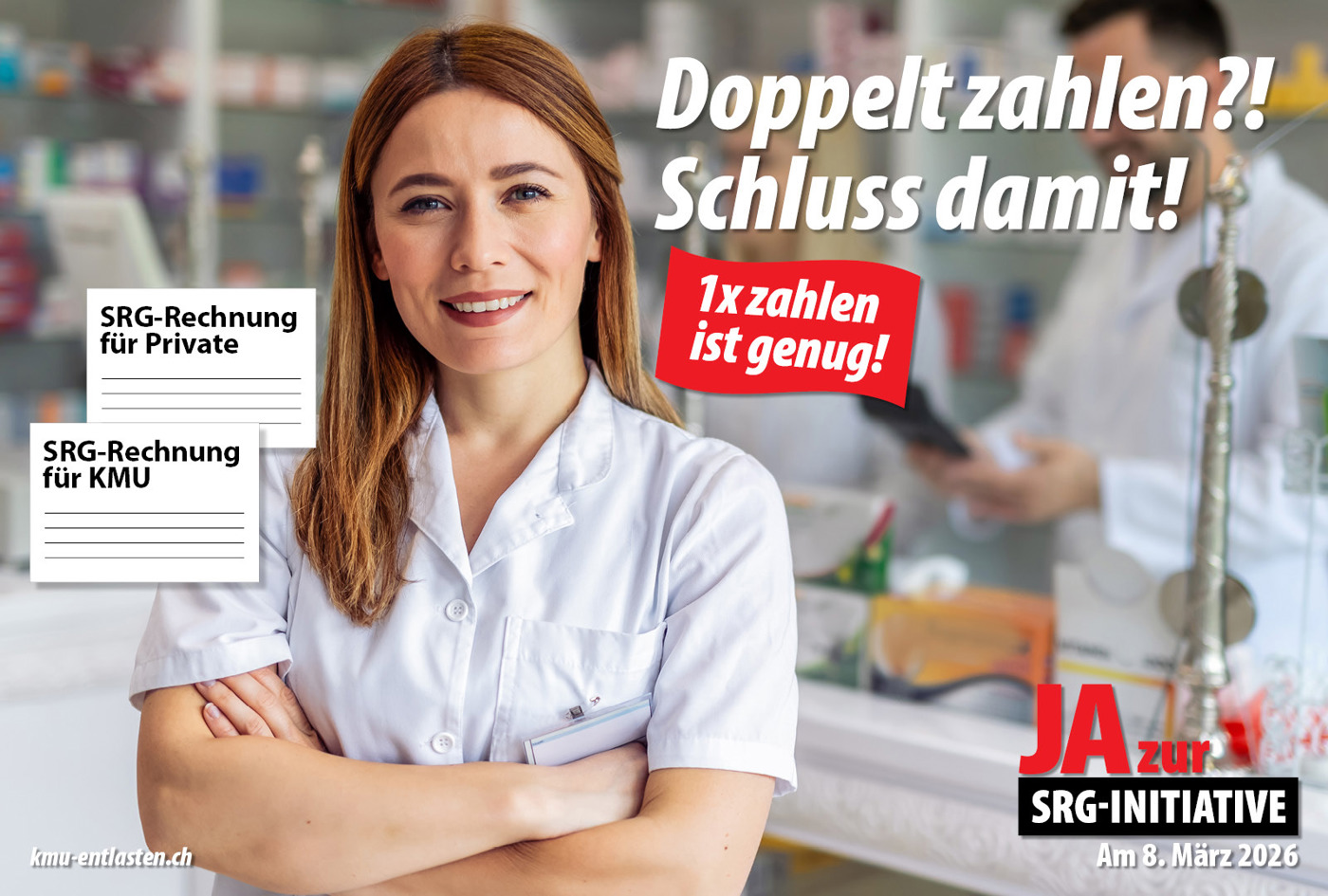 1 x zahlen ist genug. Am 8. März 2026: JA zur SRG-Initiative!