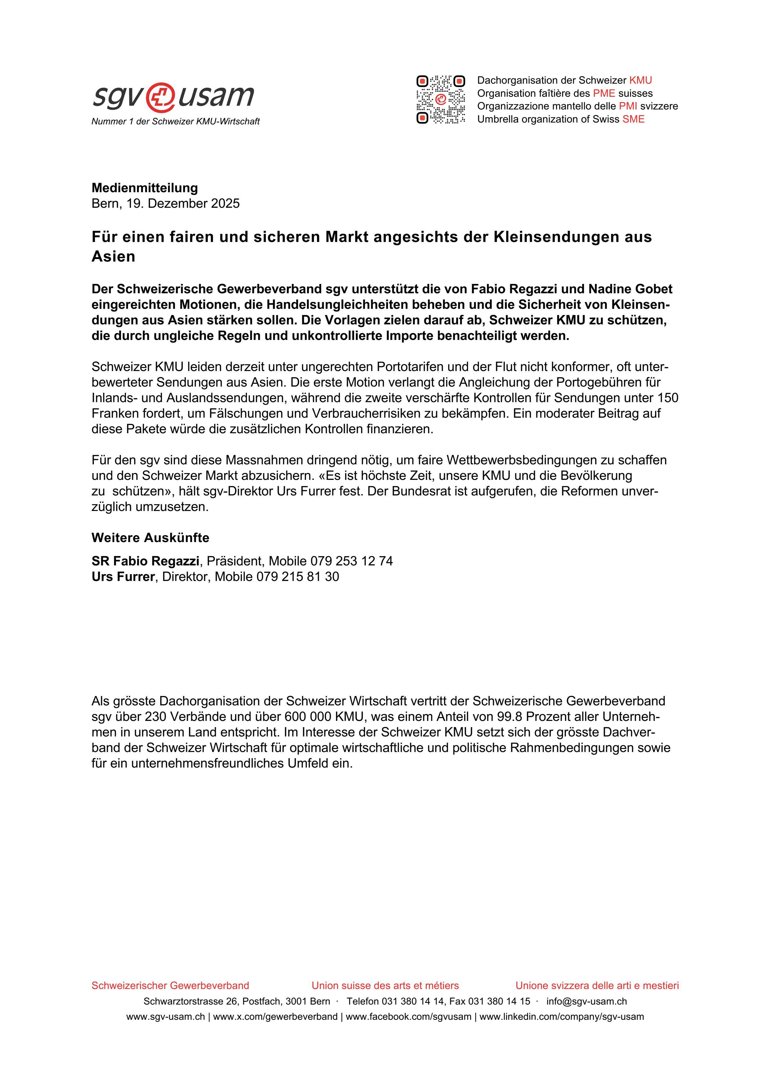 Für einen fairen und sicheren Markt angesichts der Kleinsendungen aus Asien