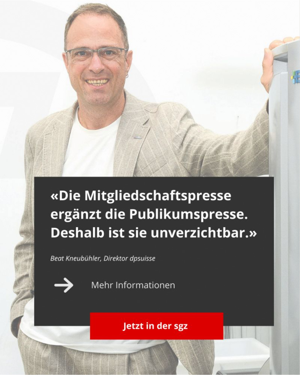 «Die Mitgliedschafts- und Stiftungspresse generiert jährlich rund 100 Millionen Franken Umsatz», sagt Beat Kneubühler. Das Interview mit dem Direktor von dpsuisse in der aktuellen Gewerbezeitung.