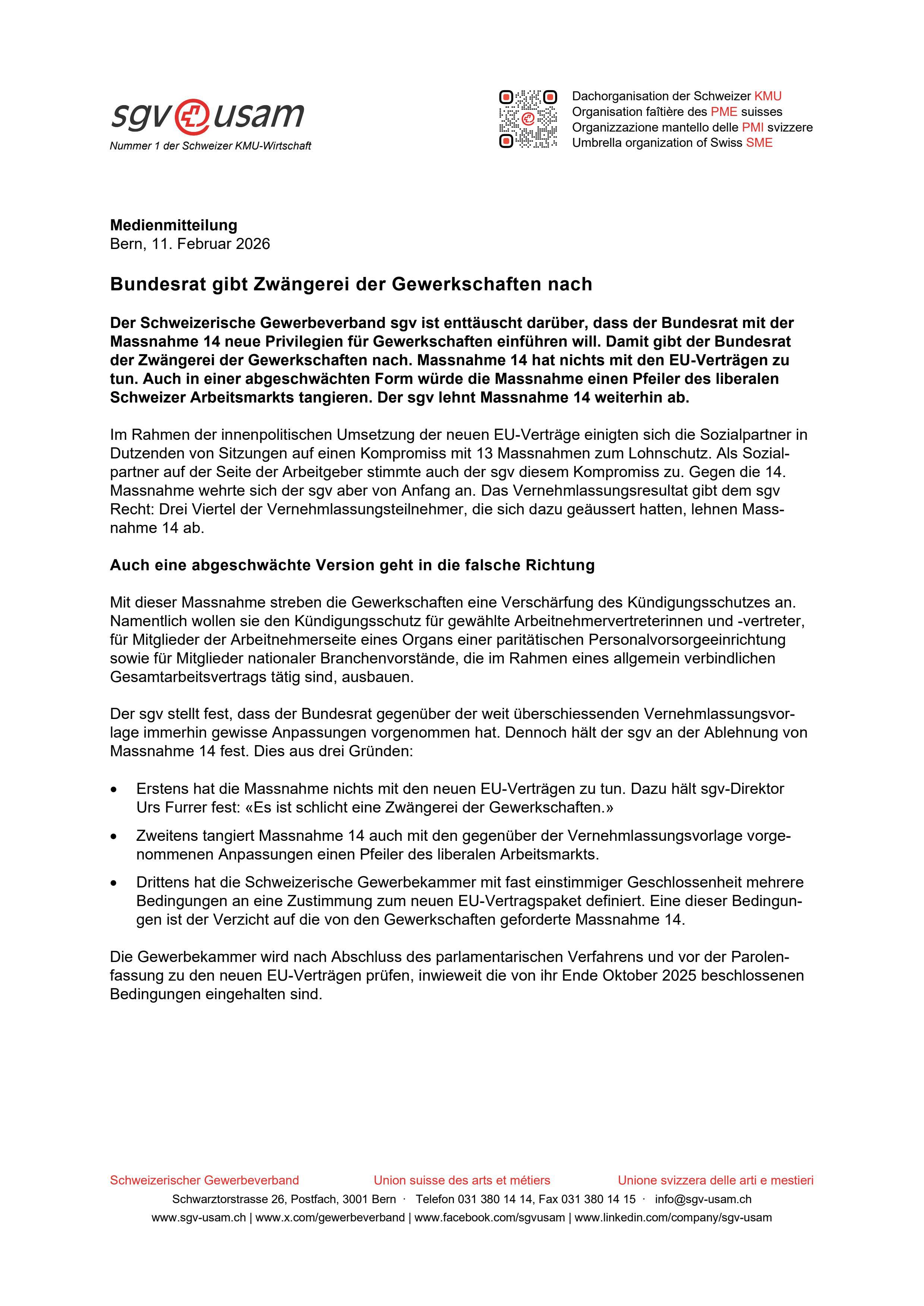 Bundesrat gibt Zwängerei der Gewerkschaften nach