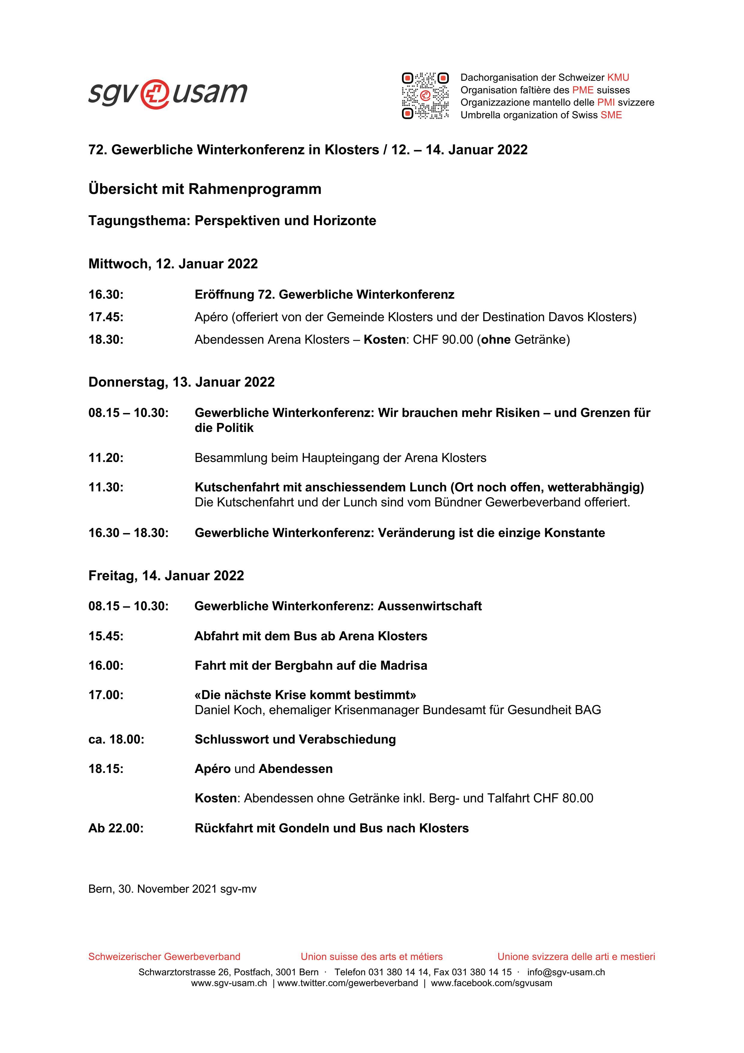  Rahmenprogramm Gewerbliche Winterkonferenz 2022