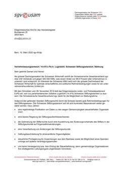  Vernehmlassungsantwort: 14.470 s Pa.Iv. Luginbühl. Schweizer Stiftungsstandort. Stärkung